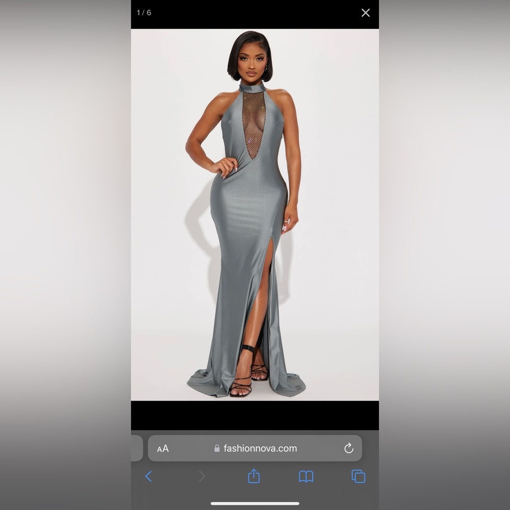 Fashion Nova Silver Halter Gown (New)